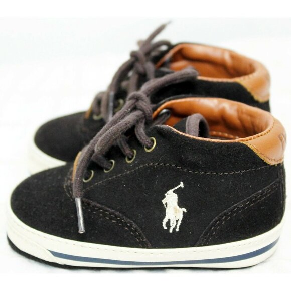 Ralph Lauren Layette Chocolate Suede Zale Sneakers Baby Infant 6-9 M Lace Up Box - Picture 4 of 12